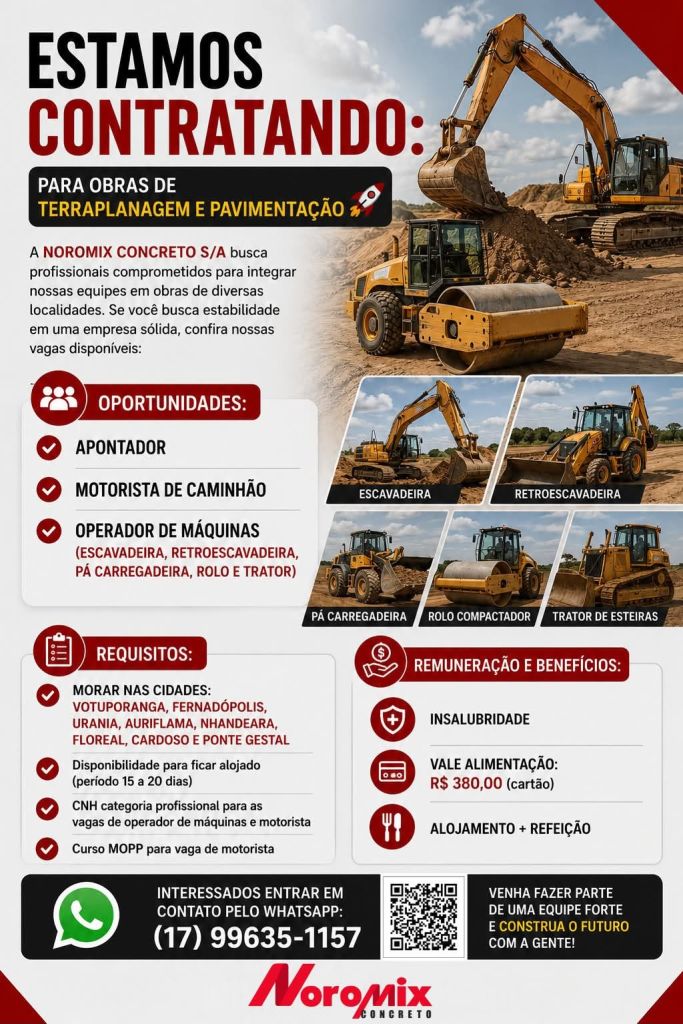 APONTADOR / MOTORISTA DE CAMINHÃO / OPERADOR DE MAQUINAS