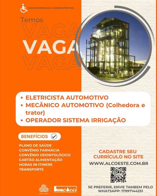 ELETRICISTA AUTOMOTIVO / MECÂNICO AUTOMOTIVO ( COLHEDORA E TRATOR ) / OPERADOR SISTEMA IRRIGAÇÃO